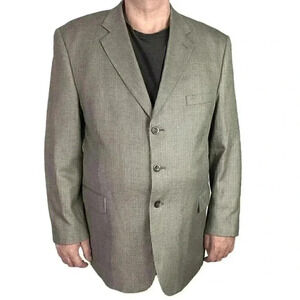 Stafford Blazer Jacket Men 48R Beige Black Check Silk Wool Classic Sport Coat
